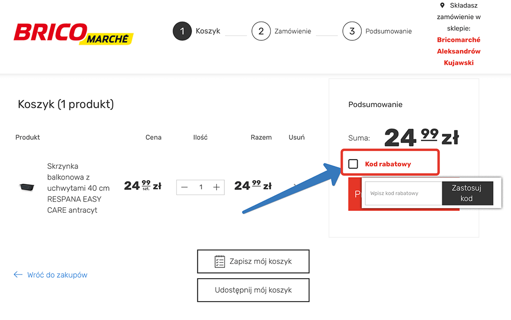 Gdzie wpisać kod rabatowy w Bricomarche?