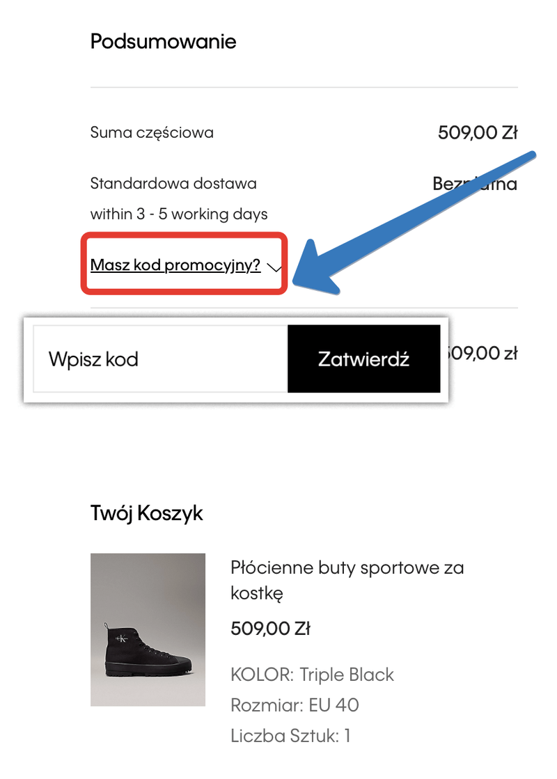 Pole na kod rabatowy w Calvin Klein