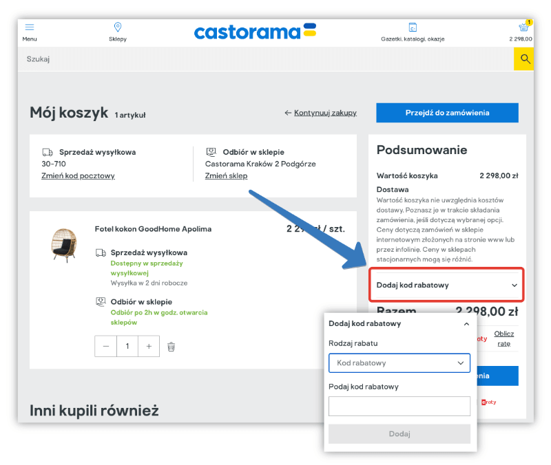 Gdzie się wpisuje kod rabatowy w Castoramie