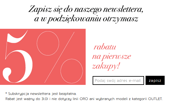 5% zniżki za zapisanie do newslettera deni cler