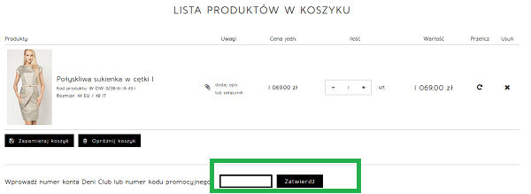 kod promocyjny deni cler - miejsce wpisywania