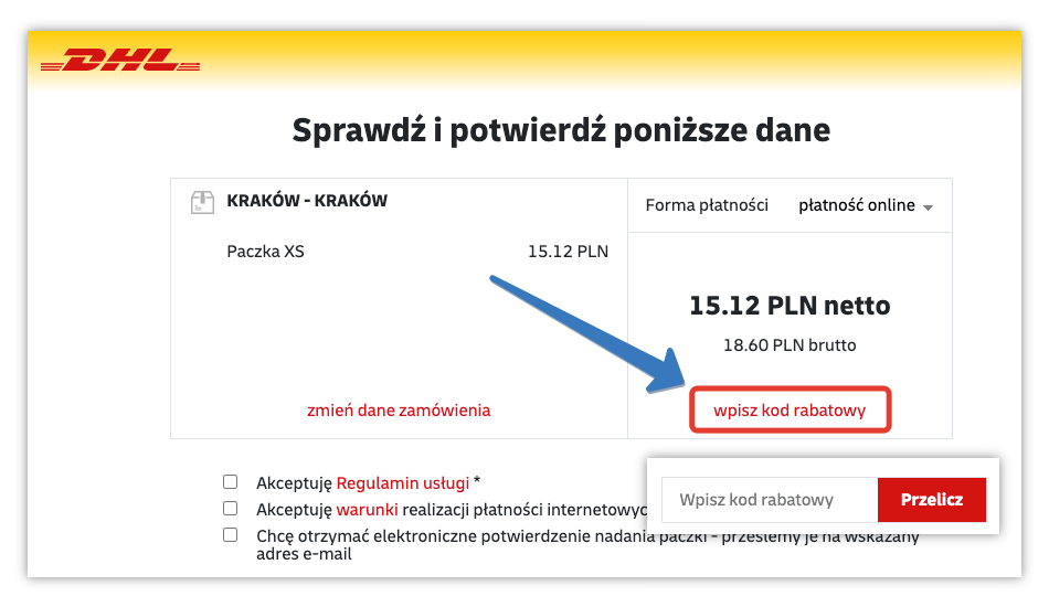Gdzie wpisuje się kod rabatowy DHL?
