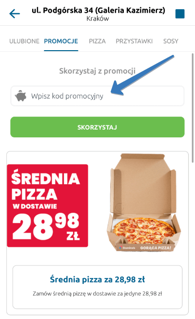 Gdzie wpisać kod promocyjny Dominos w aplikacji mobilnej