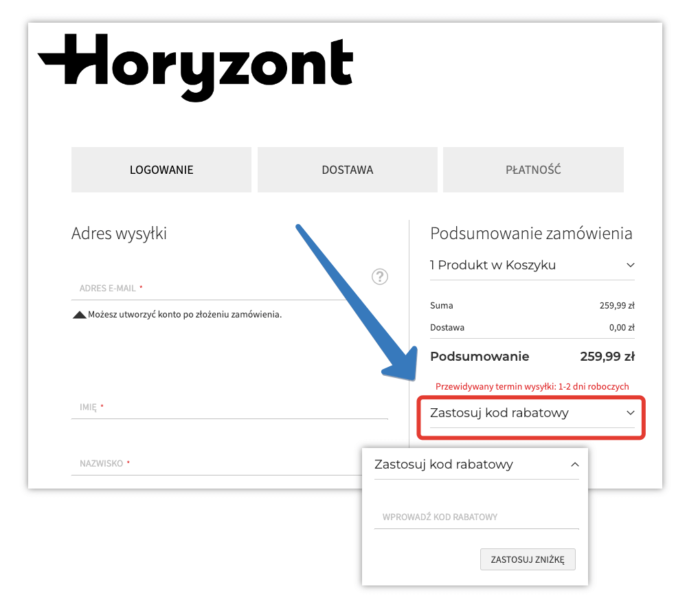 Pole na kod rabatowy w e-Horyzont