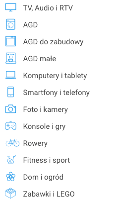 Dostępne kategorie produktów w sklepie electro.pl