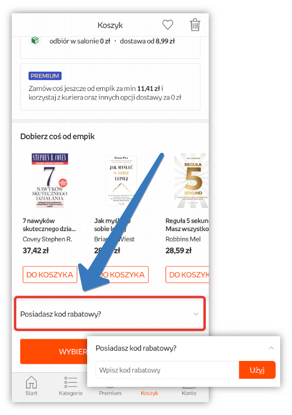 Jak użyć kodu rabatowego w aplikacji Empik?