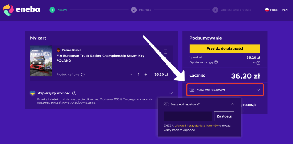 Gdzie jest pole na kod rabatowy w Eneba?