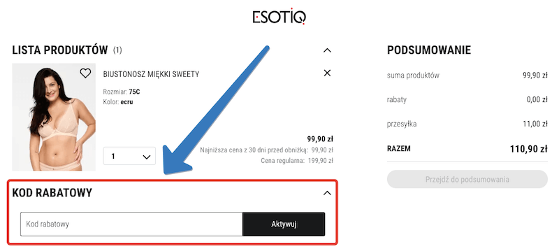 Gdzie znajduje się pole na kod rabatowy ESOTIQ