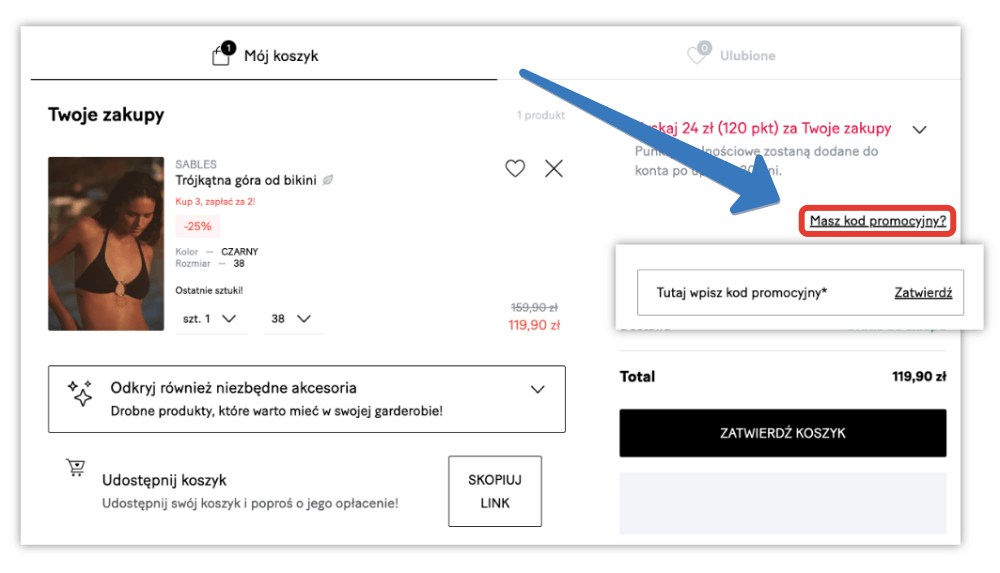 Pole na kod rabatowy w Etam