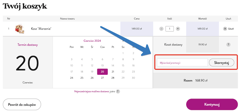 Kod rabatowy w koszyku Euroflorist