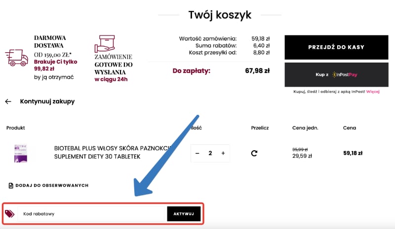 Gdzie wpisujemy kod rabatowy w ezebra.pl