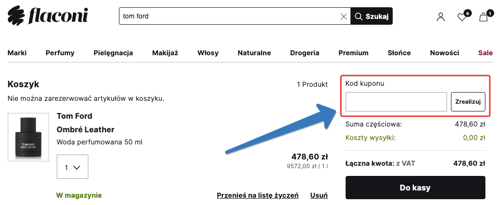 Gdzie wpisać kod rabatowy Flaconi