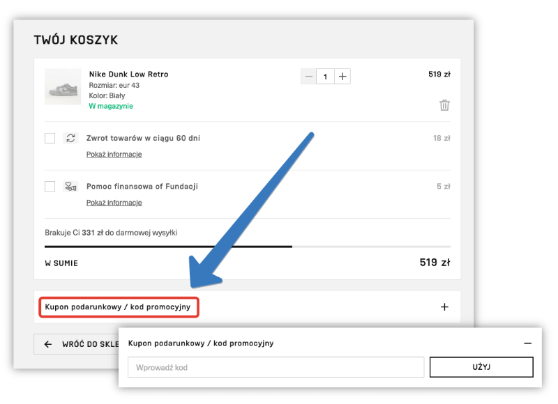 Gdzie wpisuje się kod rabatowy w Footshop?