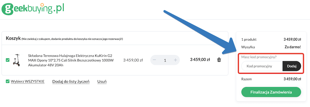 Jak aktywować kod rabatowy w Geekbuying?