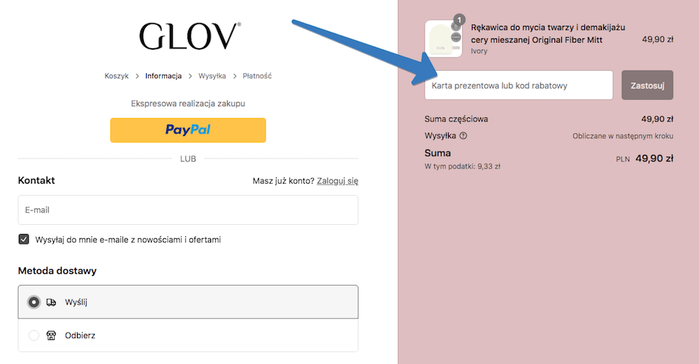 Pole na kod rabatowy w GLOV