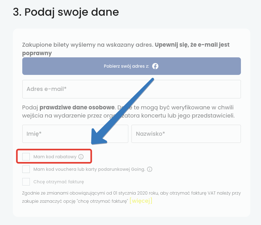 Gdzie wpisuje się kod rabatowy w Goingapp?