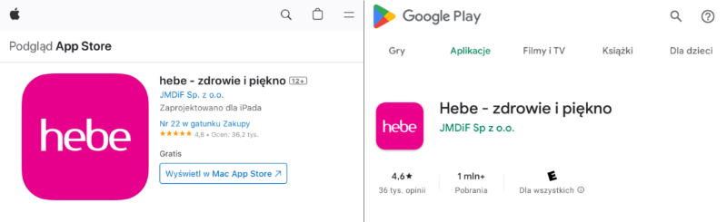 Aplikacja mobilna Hebe – oceny
