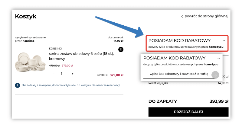 Gdzie jest pole na kod rabatowy w Home&you?