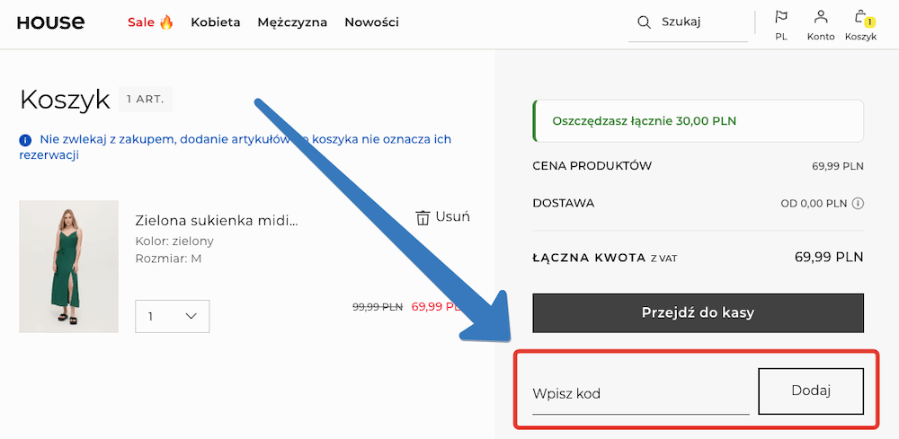 Jak użyć kodu rabatowego w House?