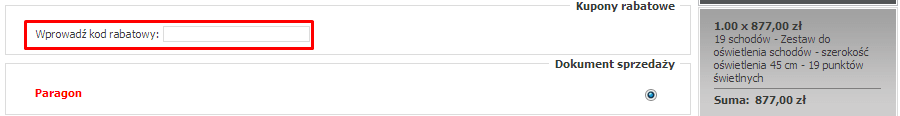 Miejsce do wpisania kodu rabatowego w sklepie illuminations