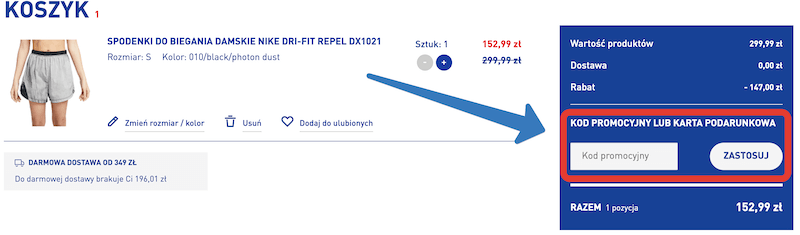 Pole na kod rabatowy w Intersport