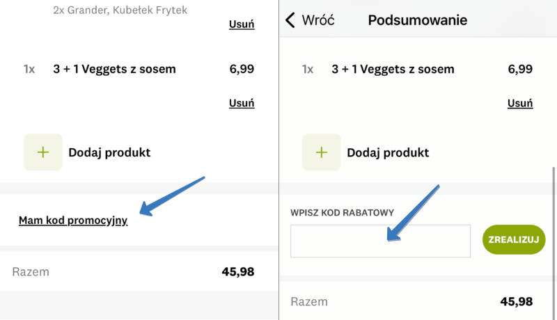 Kod rabatowy w aplikacji KFC