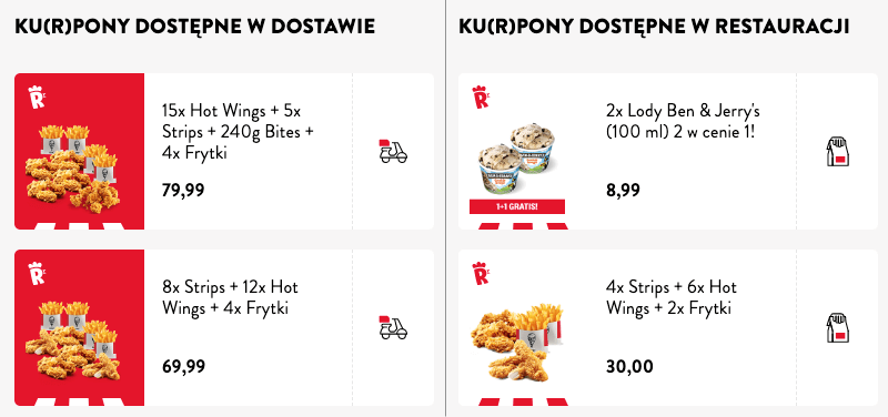 Kupony KFC w dostawie i w restauracjach