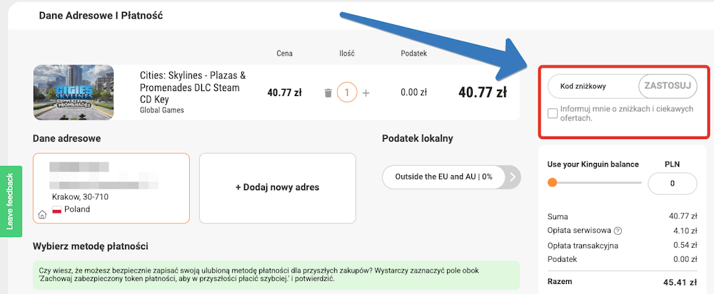 Gdzie aktywuje się kod zniżkowy Kinguin?