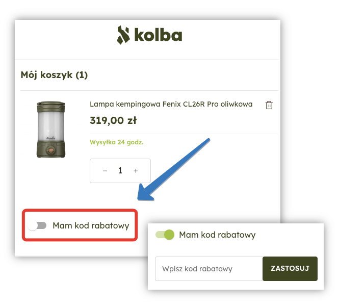 Jak aktywować kod rabatowy na Kolba.pl
