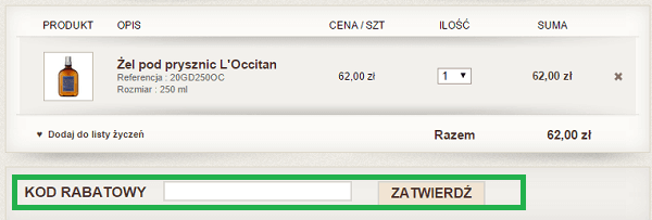 gdzie wpisać kod rabatowy L'Occitane