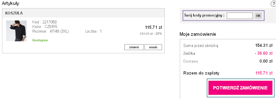 miejsce na wpisanie kodu rabatowego la redoute