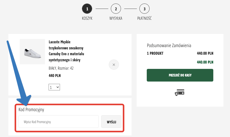 Gdzie się wpisuje kod promocyjny Lacoste?