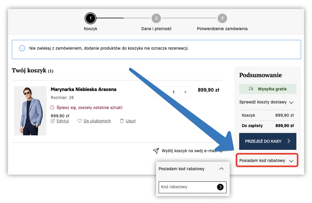 Lancerto – miejsce na kod rabatowy w koszyku
