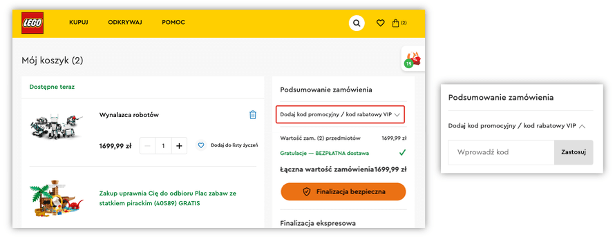 Gdzie wpisać kod promocyjny LEGO
