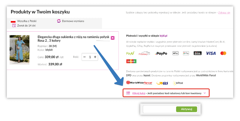 Aktywacja kodu rabatowego Lejdi.pl
