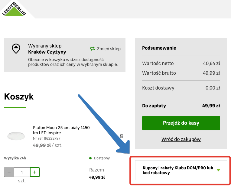 Gdzie wpisać kod rabatowy Leroy Merlin?