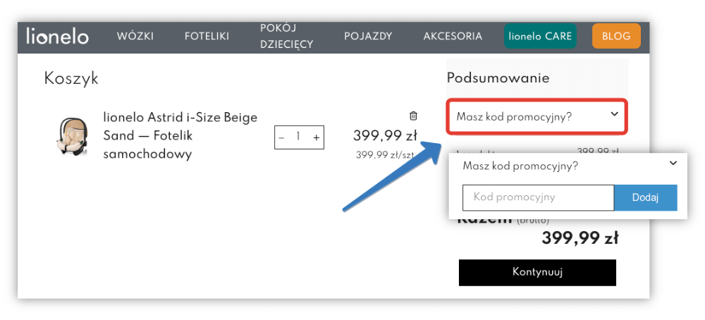 Jak aktywować kod rabatowy w Lionelo?