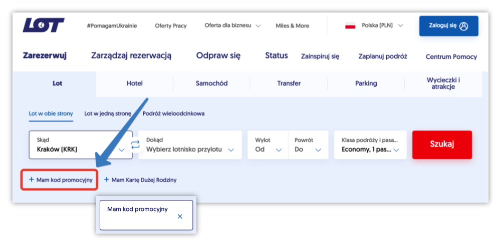 Gdzie aktywować kod promocyjny LOT