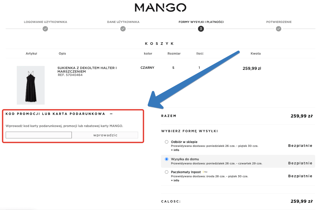 Pole na kod rabatowy MANGO