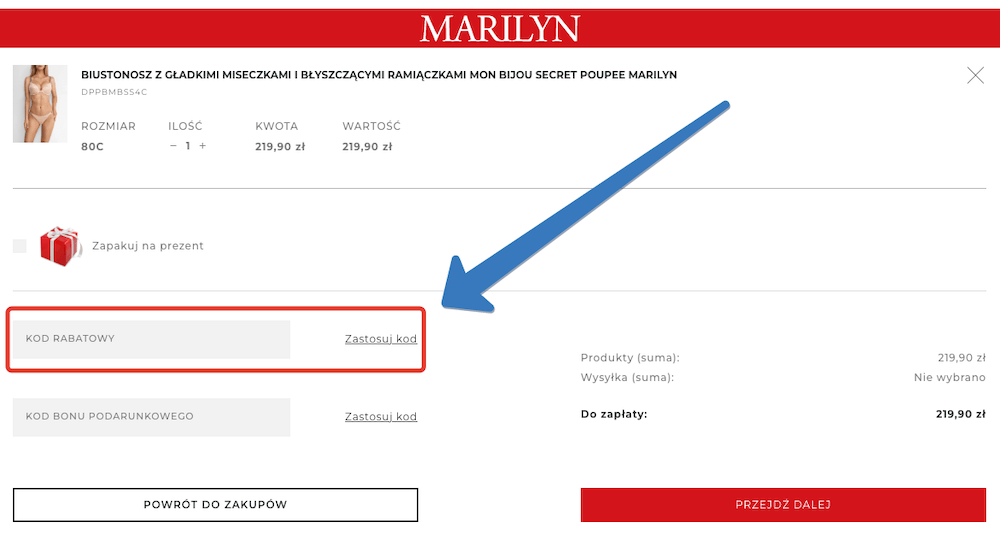 Gdzie wpisać kod rabatowy Marilyn?