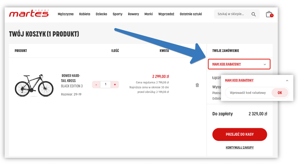 Gdzie wpisać kod rabatowy Martes?