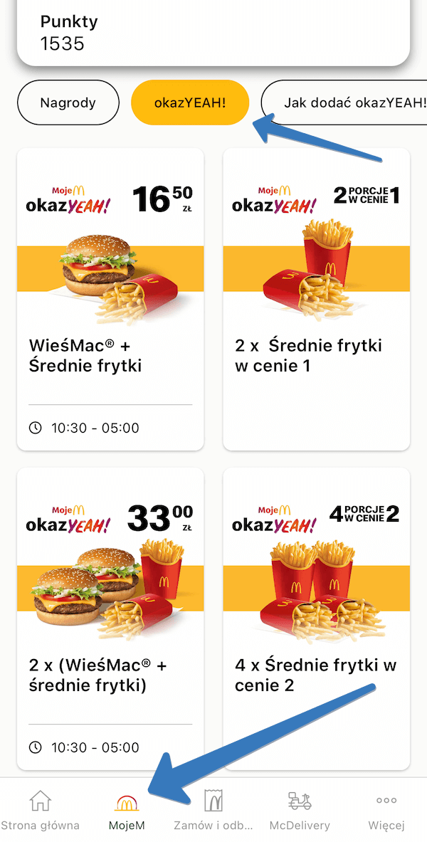 Kupony do zrezlizowania w restauracjach McDonald’s w OkazYEAH!