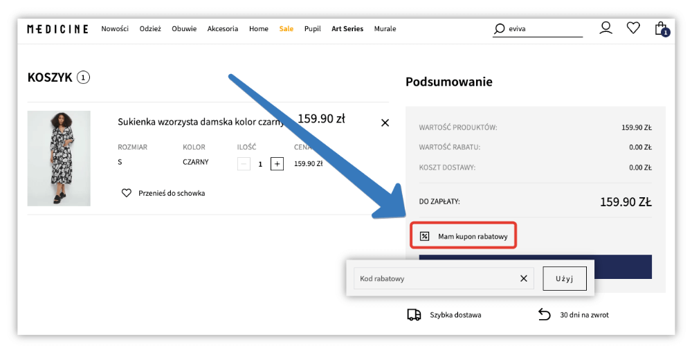 Gdzie się wpisuje kod rabatowy w Medicine