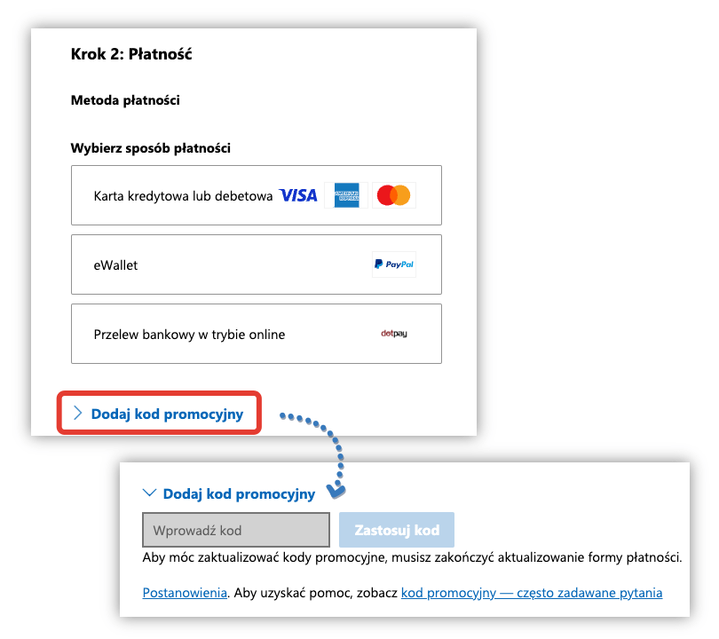 Gdzie aktywuje się kod rabatowy w Microsoft Store