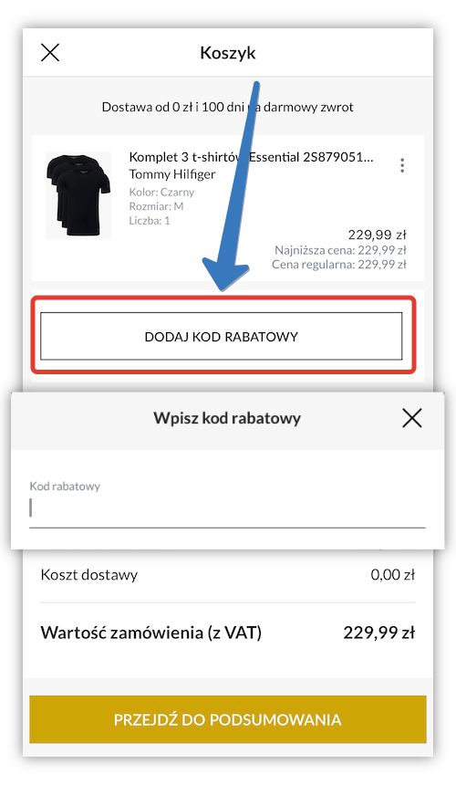 Jak użyć kodu rabatowego w aplikacji mobilnej Modivo?