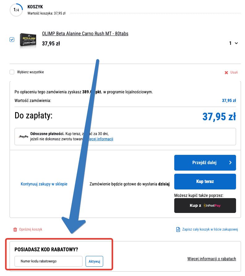Jak aktywować kod rabatowy w Muscle Power?