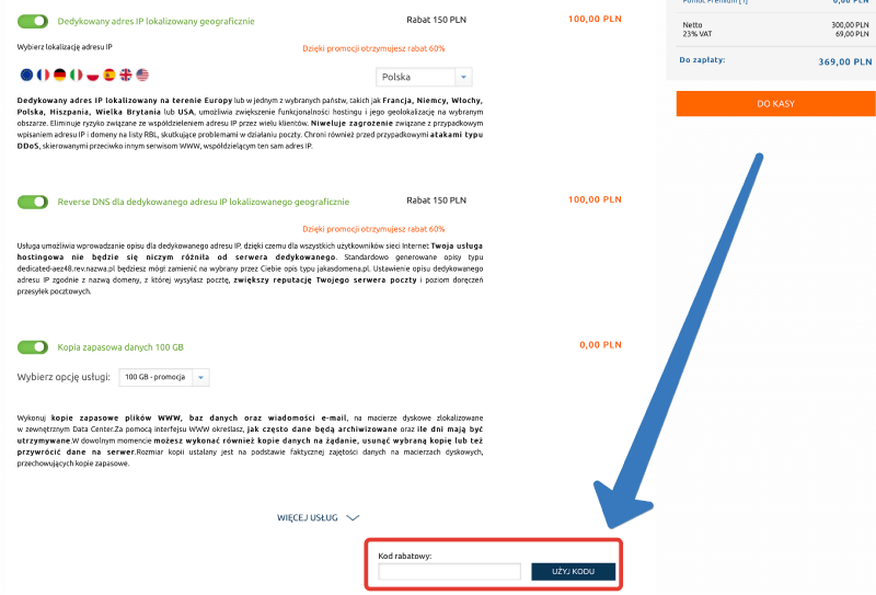 Pole na kod rabatowy w nazwa.pl