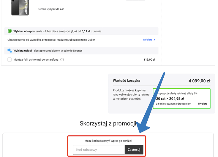 Miejsce na kod rabatowy w sklepie neonet.pl