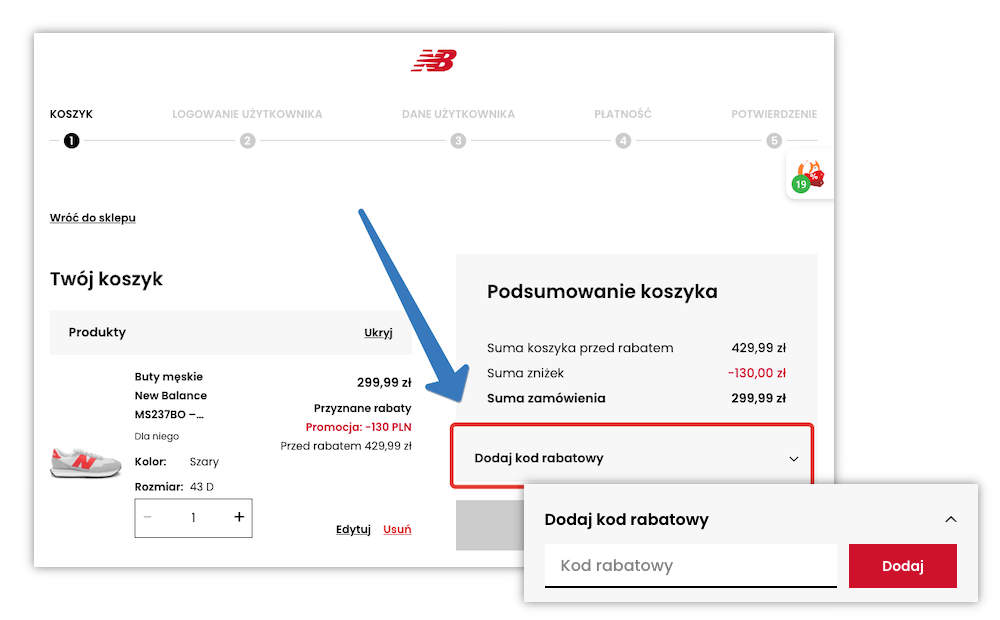 Jak dodać kod rabatowy New Balance