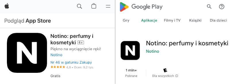 Aplikacje mobilne Notino AppStore i Google Play